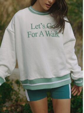 YLLW the Label I Let's Go For A Walk White & Green Graphic Sweatshirt Size Large